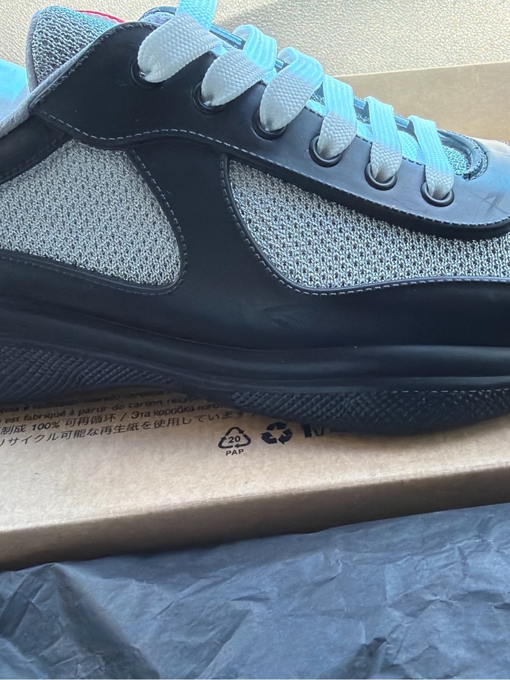 Prada Black and Light Gray Knit-Panel Men's Sneakers